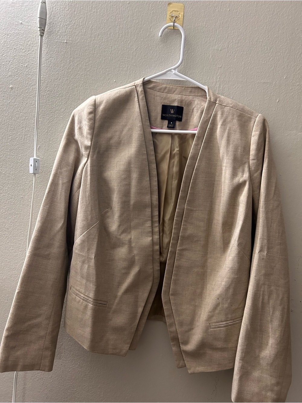 Worthington Beige Open-Front Blazer